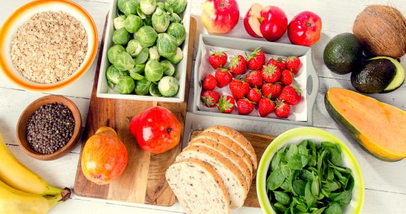 A range of fresh foods high in fibre