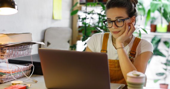 Close up of woman working from home