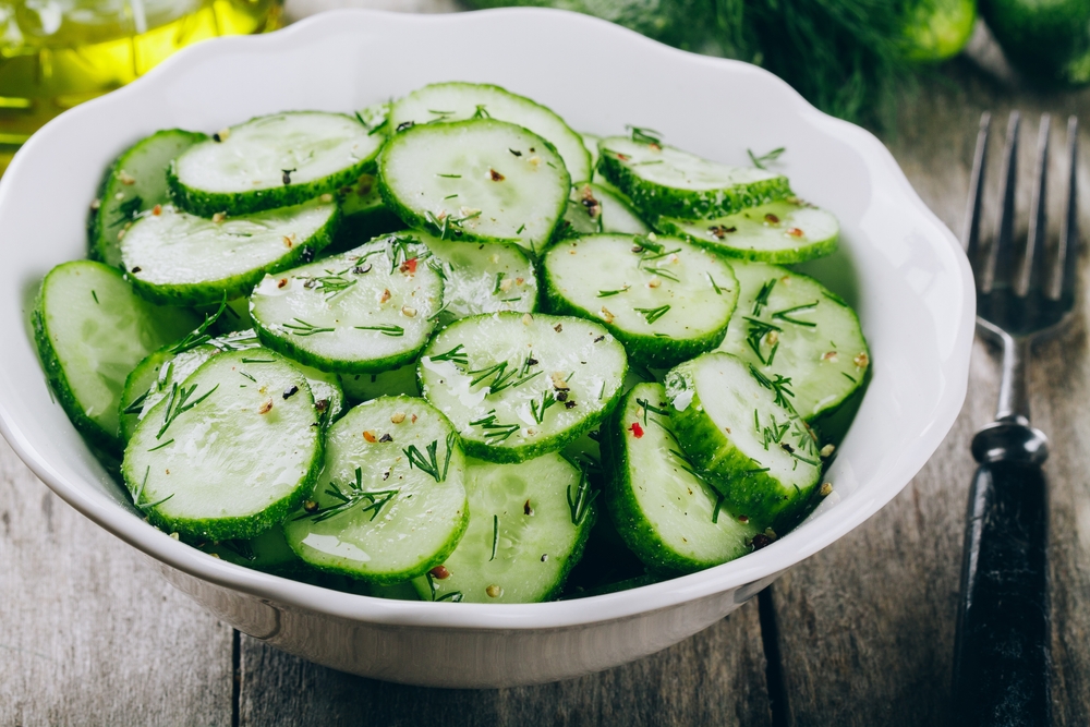 Slices of cucumber in a bowl